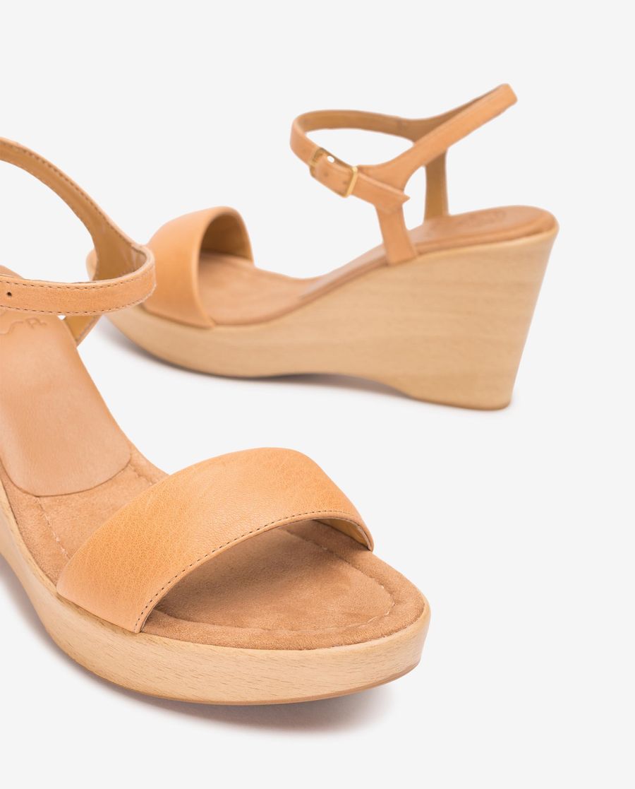 Sandales compensées en cuir Unisa pour femme - Marron