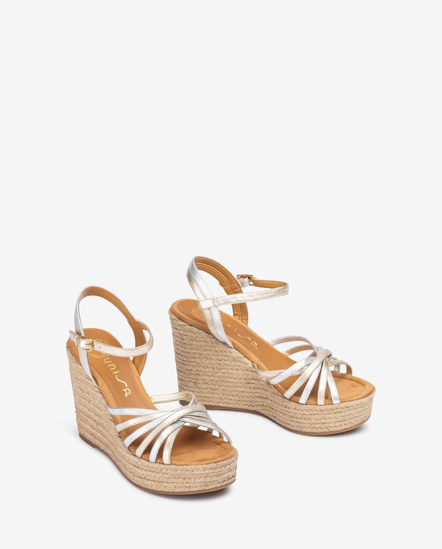 Sandales compensées multi-brides Unisa pour femme - Platine / Argent