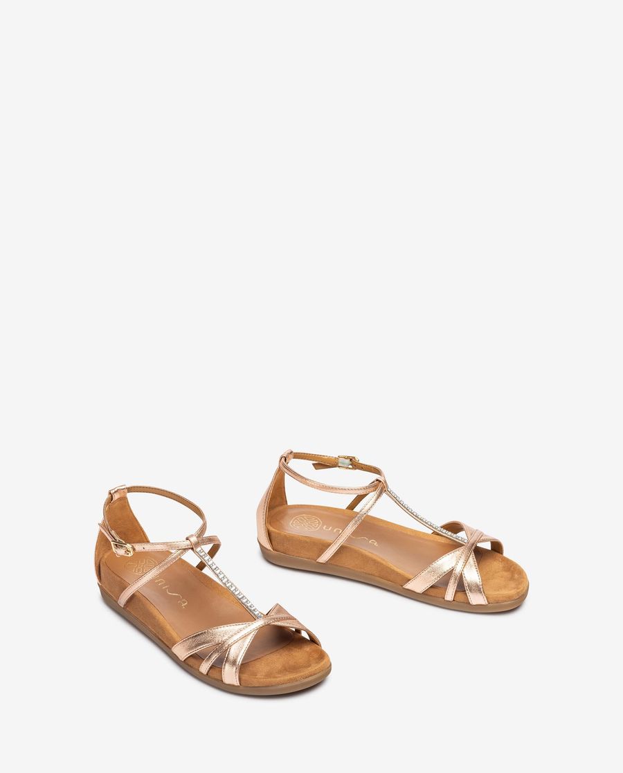 Sandales plates ornées de cristaux Unisa Femme - Rose