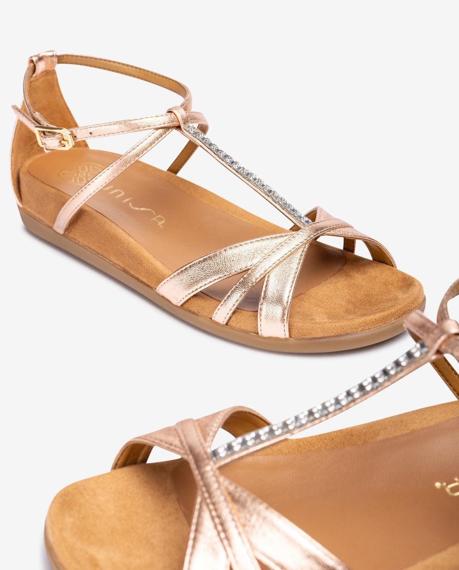 Sandales plates ornées de cristaux Unisa Femme - Rose