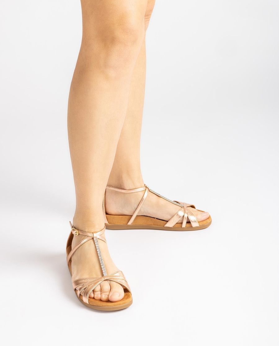 Sandales plates ornées de cristaux Unisa Femme - Rose